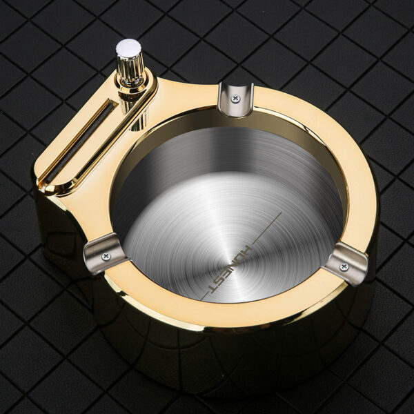 Large Cigarette Ashtray With Permanent Match Lighter Fancy Metal Ash Tray Set For Weed Cool Ashtrays For Cigars Outdoor Indoor Decor In Home Office - Image 2