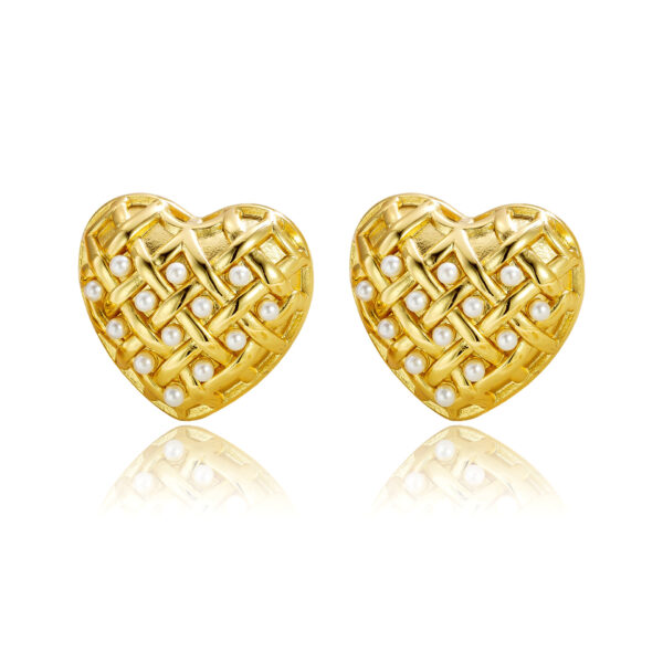 Woven Heart-shaped Pearl Stainless Steel Earrings - Image 2
