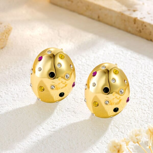Titanium Steel Irregular Oval Mosaic Color Zircon Earrings - Image 3