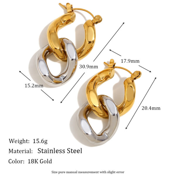 18K Gold Two-color Chain Stud Earrings For Women - Image 5