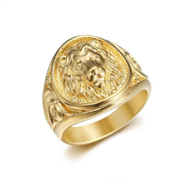 Vacuum Gold Plated Lion's Head Men's Ring - Image 4